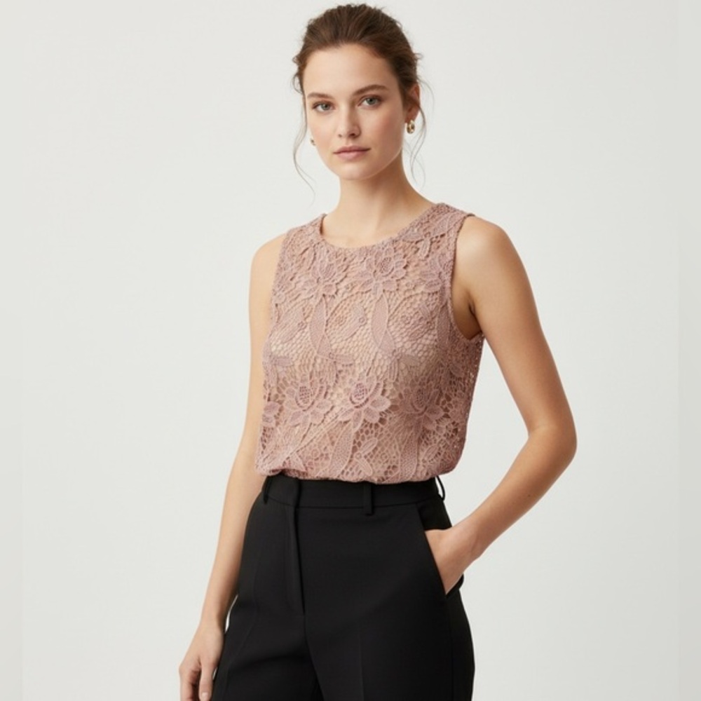 Sans Souci Soft Pink Floral Lace Sleeveless Top Size Medium